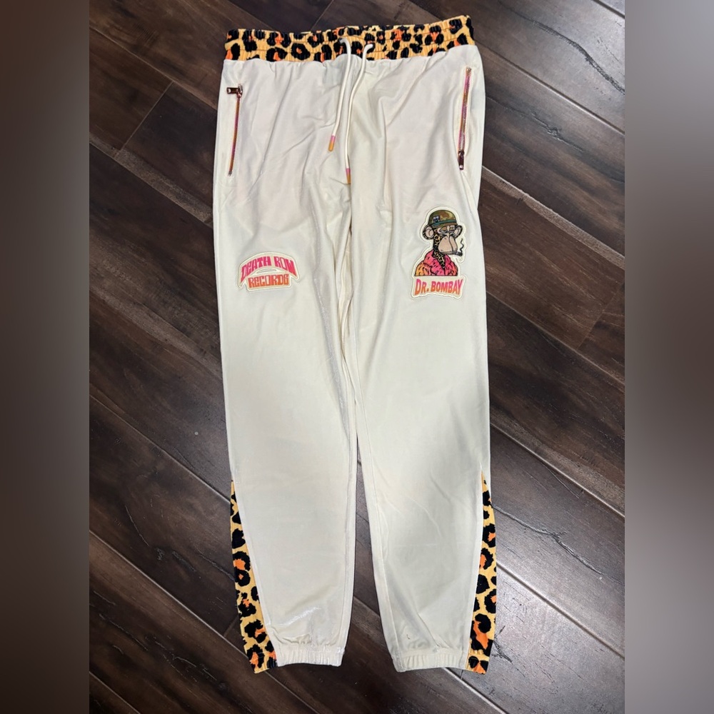 Death Row Records Velour Leopard Trim Joggers with Graphic Patches New
